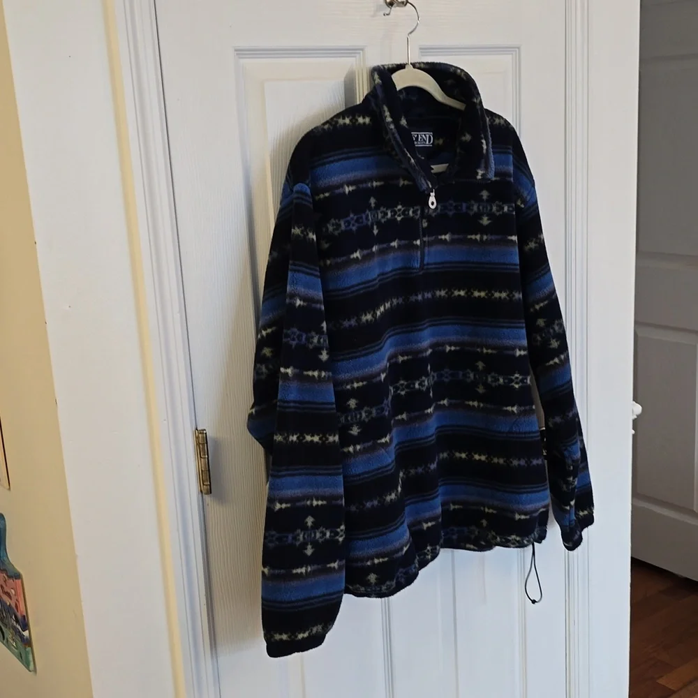 Lands' End Men's Pull over 1/4 Zip Polartech Sweater Print Blue Green Size Large - Picture 6 of 16